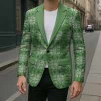 Green Hawaiian Quilt Blazer Hawaii Pineapple Monstera Palaka Motifs - Polynesian Pride