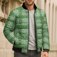 Green Hawaiian Quilt Bomber Puffer Jacket Hawaii Pineapple Monstera Palaka Motifs - Polynesian Pride