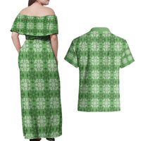Green Hawaiian Quilt Couples Matching Off Shoulder Maxi Dress and Hawaiian Shirt Hawaii Pineapple Monstera Palaka Motifs LT14 - Polynesian Pride