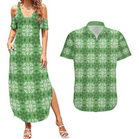 Green Hawaiian Quilt Couples Matching Summer Maxi Dress and Hawaiian Shirt Hawaii Pineapple Monstera Palaka Motifs LT14 Green - Polynesian Pride
