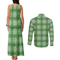 Green Hawaiian Quilt Couples Matching Tank Maxi Dress and Long Sleeve Button Shirt Hawaii Pineapple Monstera Palaka Motifs LT14 - Polynesian Pride
