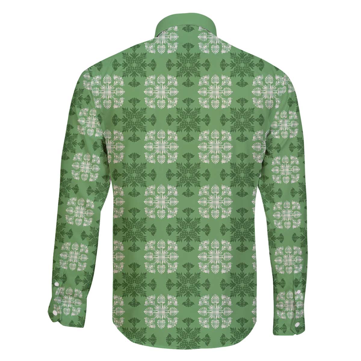 Green Hawaiian Quilt Family Matching Off The Shoulder Long Sleeve Dress and Hawaiian Shirt Hawaii Pineapple Monstera Palaka Motifs - Polynesian Pride