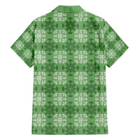Green Hawaiian Quilt Family Matching Off Shoulder Short Dress and Hawaiian Shirt Hawaii Pineapple Monstera Palaka Motifs - Polynesian Pride