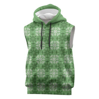 Green Hawaiian Quilt Sleeveless Hoodie Hawaii Pineapple Monstera Palaka Motifs - Polynesian Pride