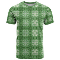 Green Hawaiian Quilt T Shirt Hawaii Pineapple Monstera Palaka Motifs - Polynesian Pride