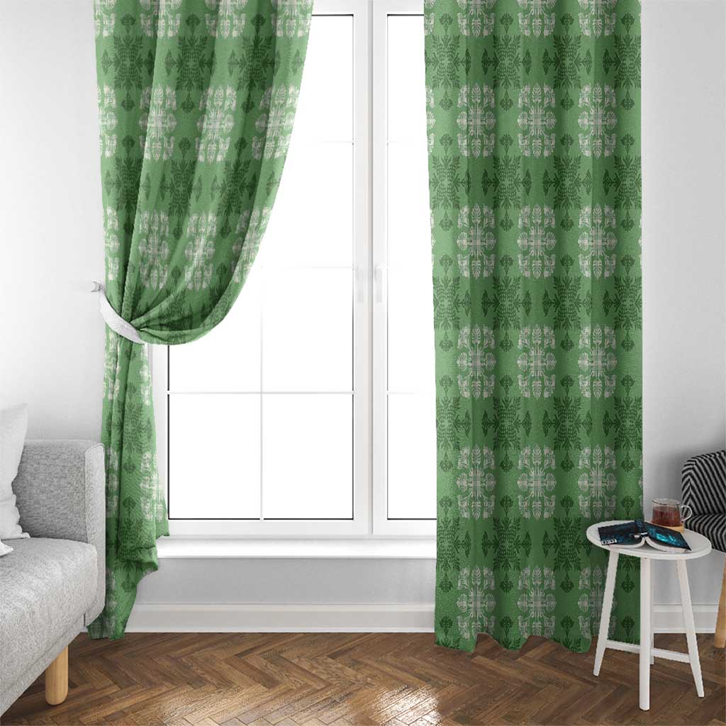 Green Hawaiian Quilt Window Curtain Hawaii Pineapple Monstera Palaka Motifs - Polynesian Pride