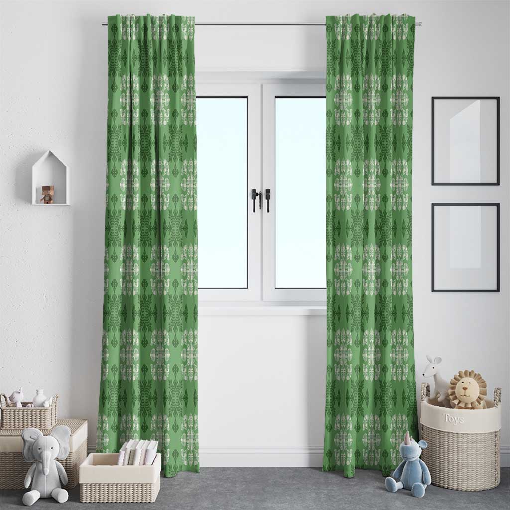 Green Hawaiian Quilt Window Curtain Hawaii Pineapple Monstera Palaka Motifs - Polynesian Pride