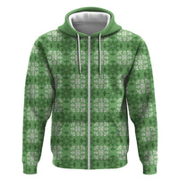 Green Hawaiian Quilt Zip Hoodie Hawaii Pineapple Monstera Palaka Motifs - Polynesian Pride