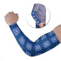 Royal Blue Hawaiian Quilt Arm Sleeves Hawaii Pineapple Monstera Palaka Motifs - Polynesian Pride