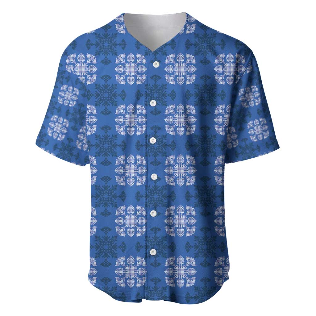 Royal Blue Hawaiian Quilt Baseball Jersey Hawaii Pineapple Monstera Palaka Motifs LT14 Royal Blue - Polynesian Pride
