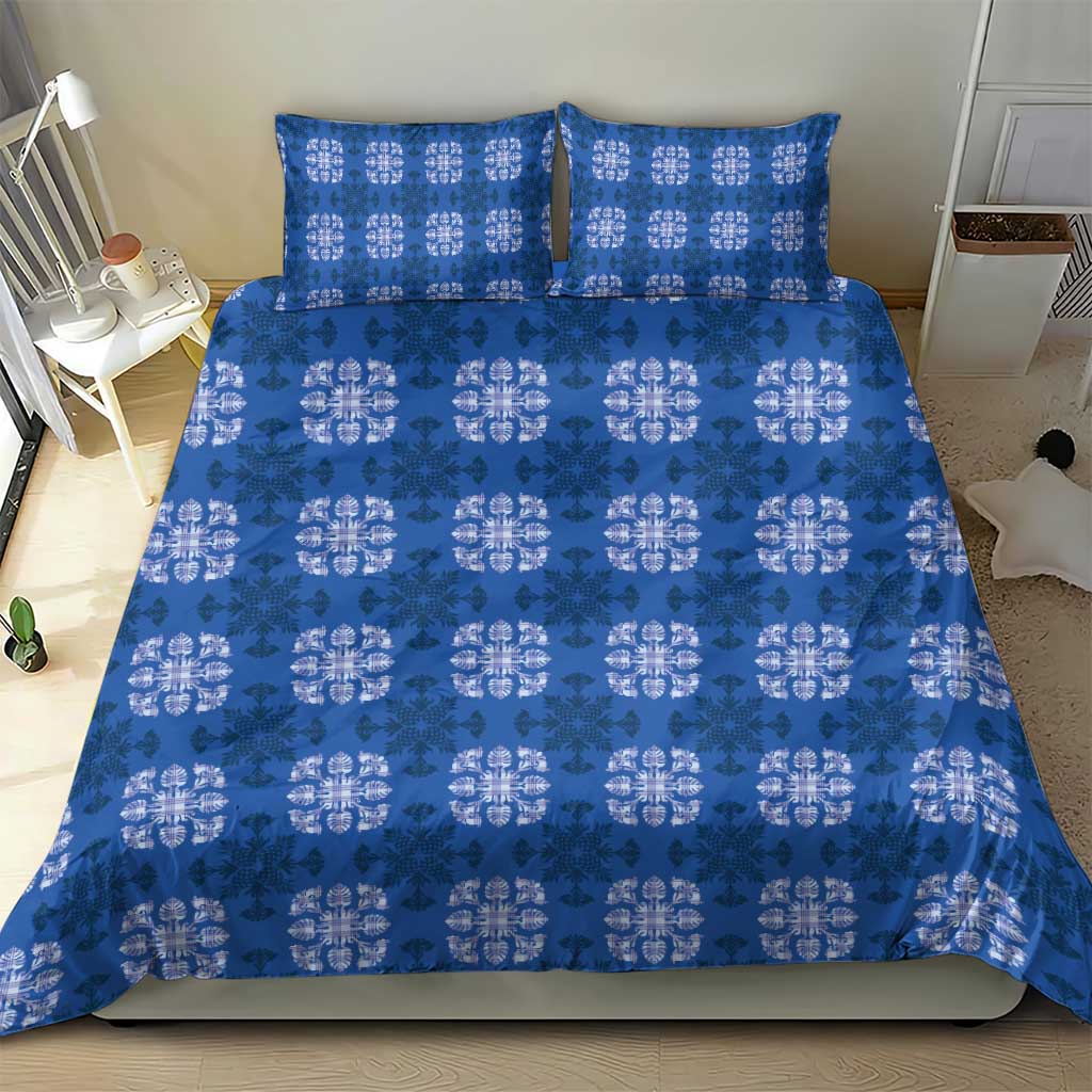 Royal Blue Hawaiian Quilt Bedding Set Hawaii Pineapple Monstera Palaka Motifs - Polynesian Pride