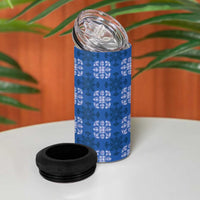 Royal Blue Hawaiian Quilt 4 in 1 Can Cooler Tumbler Hawaii Pineapple Monstera Palaka Motifs - Polynesian Pride