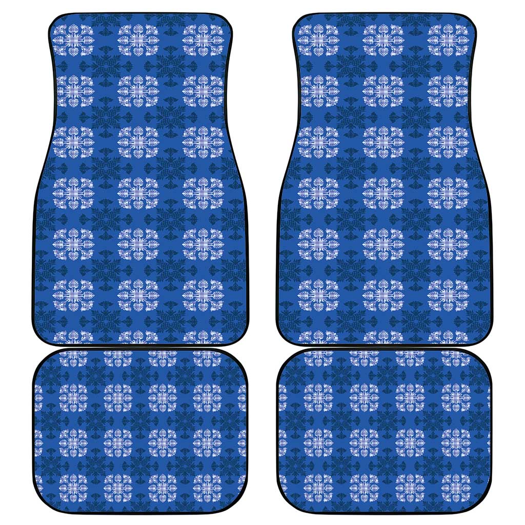 Royal Blue Hawaiian Quilt Car Mats Hawaii Pineapple Monstera Palaka Motifs - Polynesian Pride