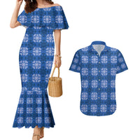 Royal Blue Hawaiian Quilt Couples Matching Mermaid Dress and Hawaiian Shirt Hawaii Pineapple Monstera Palaka Motifs LT14 Royal Blue - Polynesian Pride