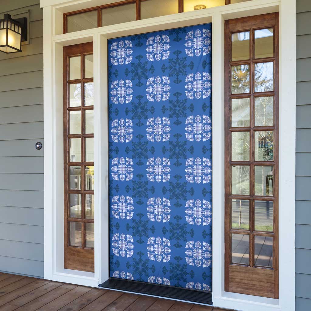 Royal Blue Hawaiian Quilt Door Cover Hawaii Pineapple Monstera Palaka Motifs - Polynesian Pride