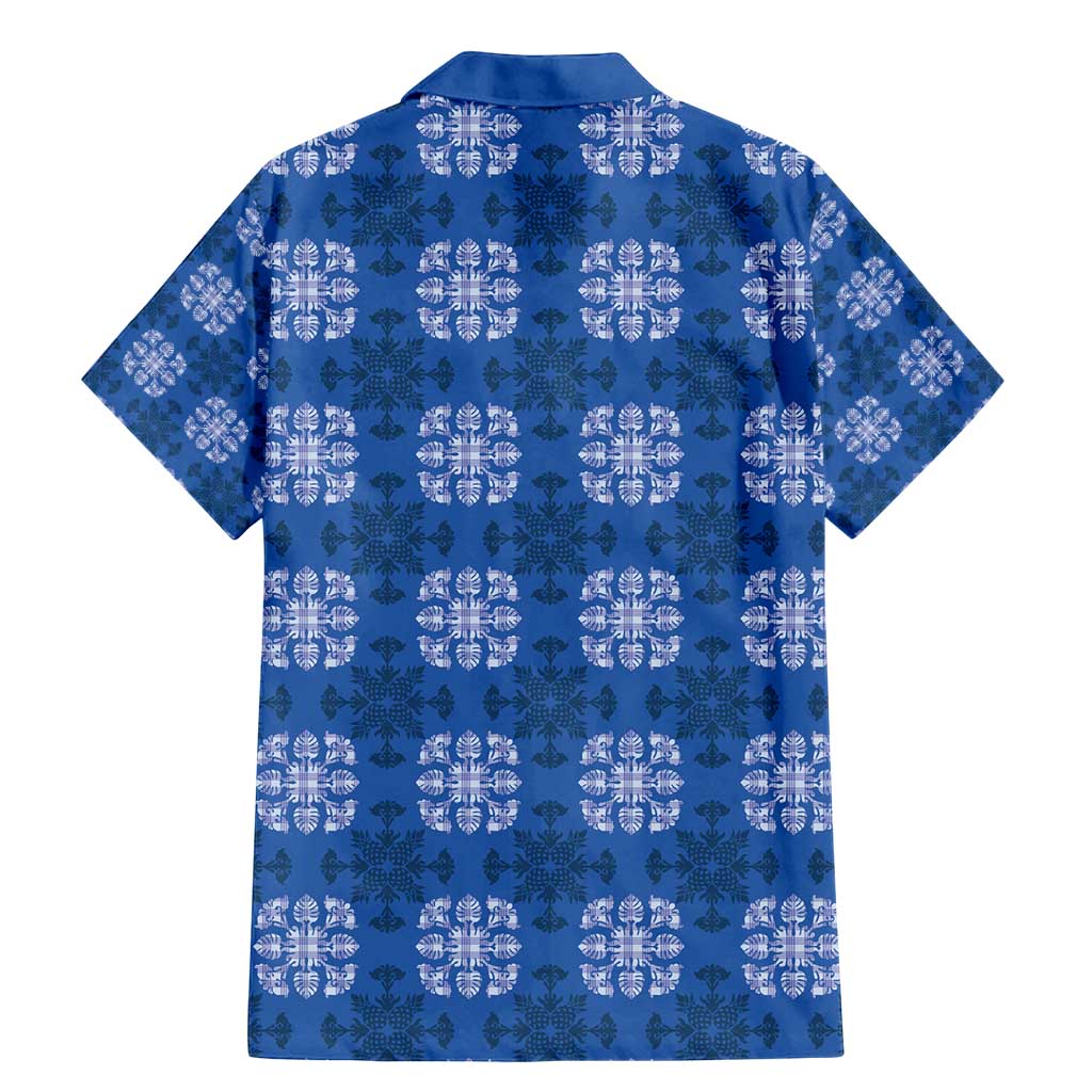 Royal Blue Hawaiian Quilt Family Matching Mermaid Dress and Hawaiian Shirt Hawaii Pineapple Monstera Palaka Motifs - Polynesian Pride