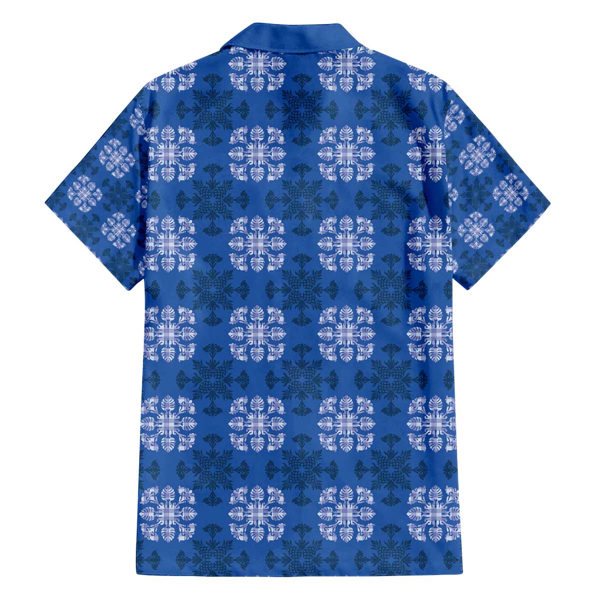 Royal Blue Hawaiian Quilt Family Matching Off The Shoulder Long Sleeve Dress and Hawaiian Shirt Hawaii Pineapple Monstera Palaka Motifs - Polynesian Pride