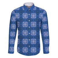 Royal Blue Hawaiian Quilt Family Matching Off Shoulder Maxi Dress and Hawaiian Shirt Hawaii Pineapple Monstera Palaka Motifs - Polynesian Pride