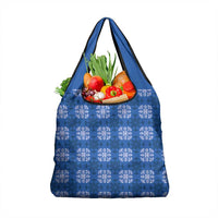 Royal Blue Hawaiian Quilt Grocery Bag Hawaii Pineapple Monstera Palaka Motifs - Polynesian Pride