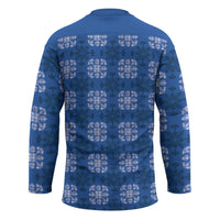 Royal Blue Hawaiian Quilt Hockey Jersey Hawaii Pineapple Monstera Palaka Motifs - Polynesian Pride