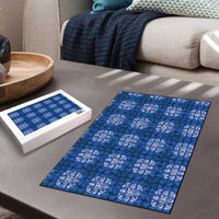 Royal Blue Hawaiian Quilt Puzzle Hawaii Pineapple Monstera Palaka Motifs - Polynesian Pride