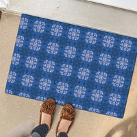 Royal Blue Hawaiian Quilt Rubber Doormat Hawaii Pineapple Monstera Palaka Motifs - Polynesian Pride