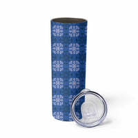 Royal Blue Hawaiian Quilt Skinny Tumbler Hawaii Pineapple Monstera Palaka Motifs - Polynesian Pride