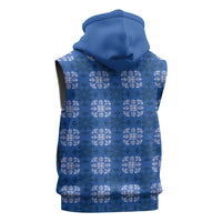 Royal Blue Hawaiian Quilt Sleeveless Hoodie Hawaii Pineapple Monstera Palaka Motifs - Polynesian Pride