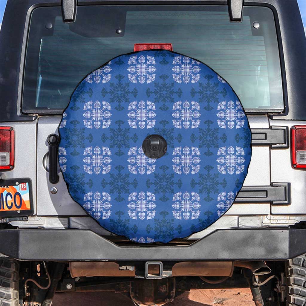 Royal Blue Hawaiian Quilt Spare Tire Cover Hawaii Pineapple Monstera Palaka Motifs - Polynesian Pride
