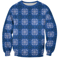 Royal Blue Hawaiian Quilt Sweatshirt Hawaii Pineapple Monstera Palaka Motifs - Polynesian Pride