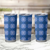 Royal Blue Hawaiian Quilt Tumbler Cup Hawaii Pineapple Monstera Palaka Motifs - Polynesian Pride