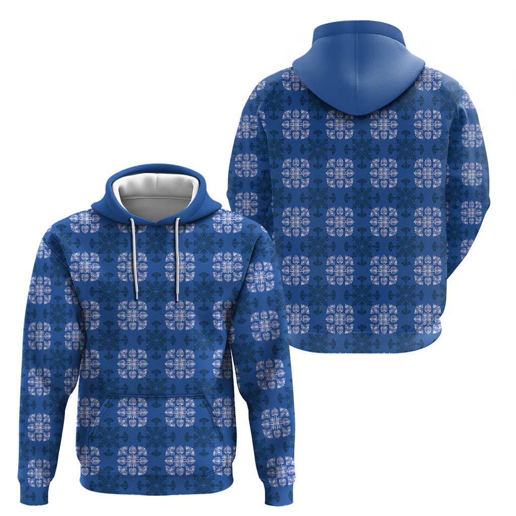 Royal Blue Hawaiian Quilt Zip Hoodie Hawaii Pineapple Monstera Palaka Motifs - Polynesian Pride