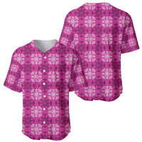 Pink Hawaiian Quilt Baseball Jersey Hawaii Pineapple Monstera Palaka Motifs LT14 - Polynesian Pride