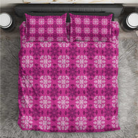 Pink Hawaiian Quilt Bedding Set Hawaii Pineapple Monstera Palaka Motifs - Polynesian Pride