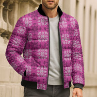 Pink Hawaiian Quilt Bomber Puffer Jacket Hawaii Pineapple Monstera Palaka Motifs - Polynesian Pride