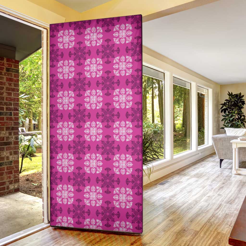 Pink Hawaiian Quilt Door Cover Hawaii Pineapple Monstera Palaka Motifs - Polynesian Pride
