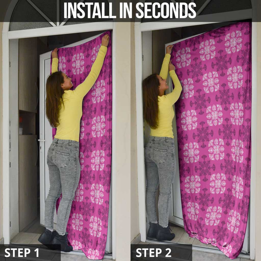 Pink Hawaiian Quilt Door Cover Hawaii Pineapple Monstera Palaka Motifs - Polynesian Pride