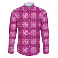 Pink Hawaiian Quilt Family Matching Long Sleeve Bodycon Dress and Hawaiian Shirt Hawaii Pineapple Monstera Palaka Motifs - Polynesian Pride