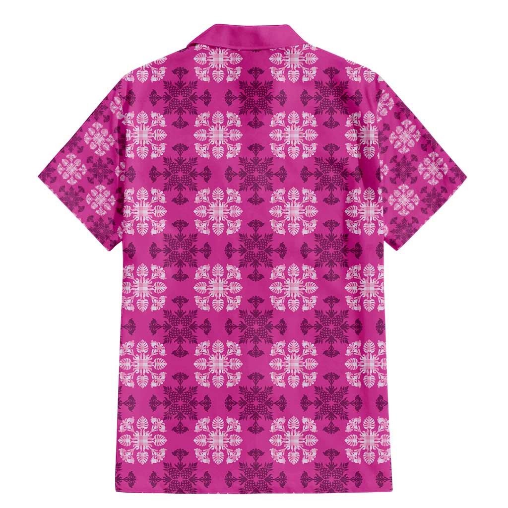 Pink Hawaiian Quilt Family Matching Mermaid Dress and Hawaiian Shirt Hawaii Pineapple Monstera Palaka Motifs - Polynesian Pride