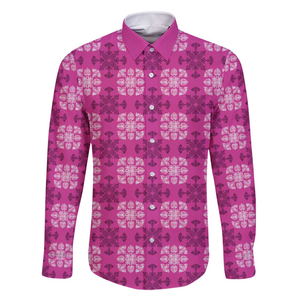 Pink Hawaiian Quilt Family Matching Short Sleeve Bodycon Dress and Hawaiian Shirt Hawaii Pineapple Monstera Palaka Motifs - Polynesian Pride