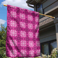 Pink Hawaiian Quilt Garden Flag Hawaii Pineapple Monstera Palaka Motifs - Polynesian Pride