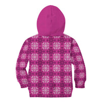 Pink Hawaiian Quilt Kid Hoodie Hawaii Pineapple Monstera Palaka Motifs - Polynesian Pride
