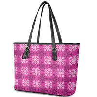 Pink Hawaiian Quilt Leather Tote Bag Hawaii Pineapple Monstera Palaka Motifs - Polynesian Pride