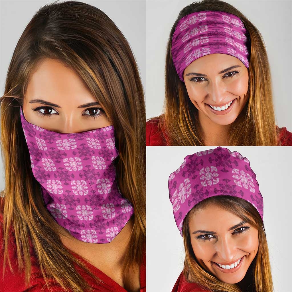 Pink Hawaiian Quilt Neck Gaiter Hawaii Pineapple Monstera Palaka Motifs - Polynesian Pride