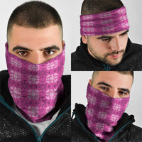 Pink Hawaiian Quilt Neck Gaiter Hawaii Pineapple Monstera Palaka Motifs - Polynesian Pride