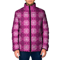 Pink Hawaiian Quilt Padded Jacket Hawaii Pineapple Monstera Palaka Motifs - Polynesian Pride