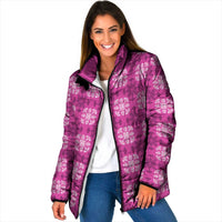 Pink Hawaiian Quilt Padded Jacket Hawaii Pineapple Monstera Palaka Motifs - Polynesian Pride