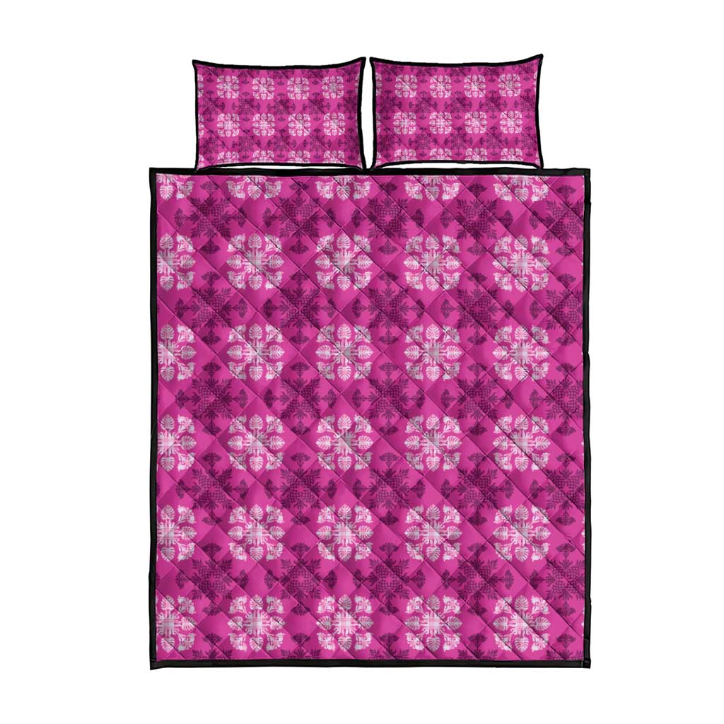 Pink Hawaiian Quilt Quilt Bed Set Hawaii Pineapple Monstera Palaka Motifs - Polynesian Pride