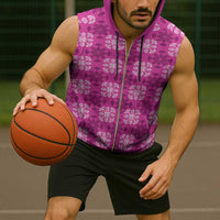 Pink Hawaiian Quilt Sleeveless Zip Hoodie Hawaii Pineapple Monstera Palaka Motifs - Polynesian Pride