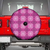 Pink Hawaiian Quilt Spare Tire Cover Hawaii Pineapple Monstera Palaka Motifs - Polynesian Pride